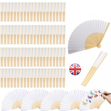 Blank White Chinese Folding Bamboo Fan Retro Hand Paper Fans Wedding Favor