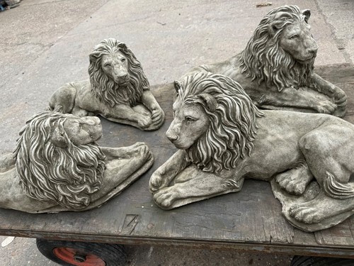 Pair large stone laid lions - stone,