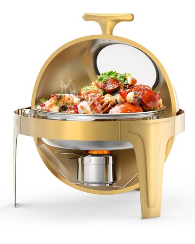 Gold round roll top chafing - round,