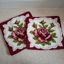 Pair Vintage Red Floral