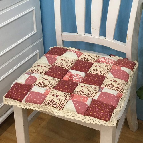 Patchwork chair pad with ties - patchwork,