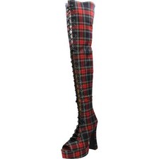 Red Tartan Thigh High Heel