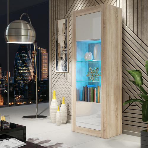 Tall display cabinet oak - cabinet, matt