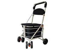 Folding Shopping Trolley Cart with 6 Wheels Seat and Back Rest
