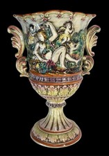 Antique Italian Capodimonte Porcelain Vase Cherub Nude Woman 3D Figural Elements