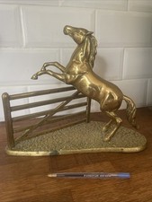Large Vintage English Solid Brass Horse on Base Horse Jumping Gate