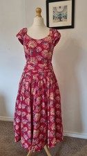 VTG Laura Ashley Red Floral 50s Style Dress Full Skirt Size 12