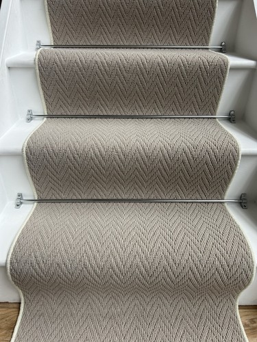 Cream herringbone stair runner - stair,