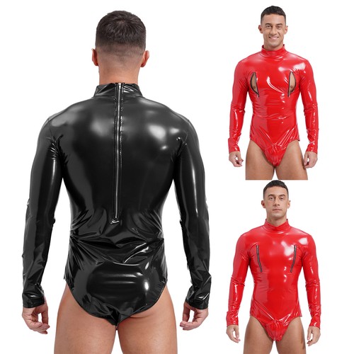 Men pvc leather bodysuit - men's,
