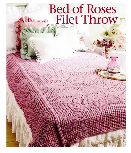 Vintage rose filet bedspread - vintage,
