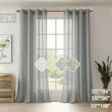 2X Linen Look Curtains Voile