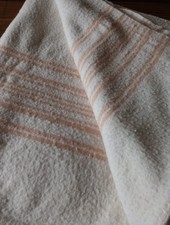 Vintage Pure Wool Cream Peach Striped Blanket 210x185cm 1960s Cosy Cottage Core