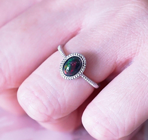 Natural black opal - natural, oval