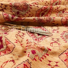 Fire Treated Heavyweight Traditional Kilim Aztec Beige Upholstery Craft Fabric