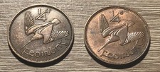 Irish 1941 + 1946 Bronze Farthings Peacock Bird 