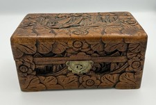 Antique Camphor Wood Small Box Chest Jewellery Box Hand Carved See Description