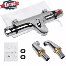 UK Modern Thermostatic Bath Shower Mixer Taps Deck Mounted Chrome Valve Bar Tap