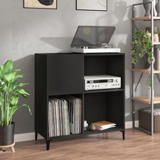 Black Record Yinyl Cabinet Player Stand Engineered Wood - 84.5x38x89 cm