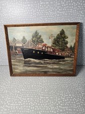 Framed Oil Painting of Seawitch off Bushnells Beautiful Boat Cabin Cruiser 