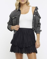 River Island Womens Black Cotton Rara Skirt Size 8