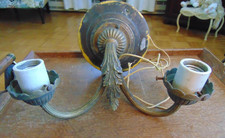 2 LIGHT ANTIQUE BRASS WALL SCONCE--UNMARKED-NEEDS TLC