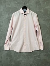 Hackett Shirt Men's Medium Pink White 100% cotton striped Classic Fit Button-Up