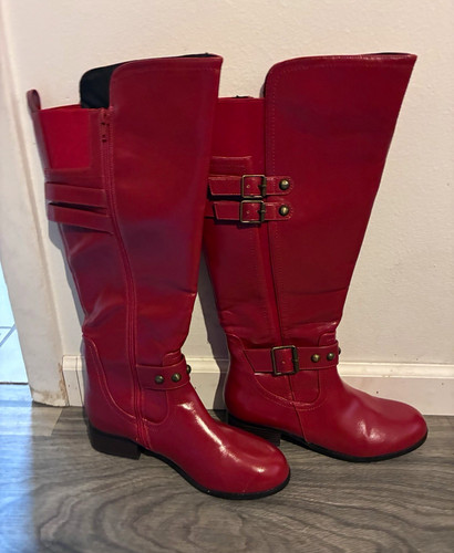 Women red knee high riding - knee,