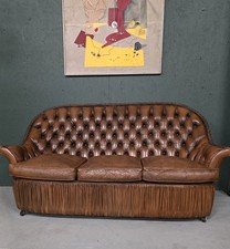 Mid century Leather Chesterfield 3 seater sofa And Stool Vintage Retro DELIVERY