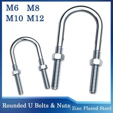 M6 - M12 Rounded U Bolts & Nuts Zinc Plated Bracket For Car Boat Farm Trailers