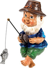 Small Fishing Gnome Garden Ornaments Outdoor - Garden Gnomes Statue Resin Figuri