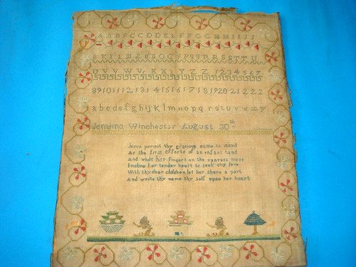 Early antique sampler - , by