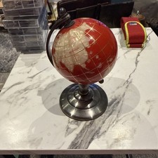 GLOBE Red Mother Of Pearl Semi Precious Gemstones & Brass Stand Desktop 6"