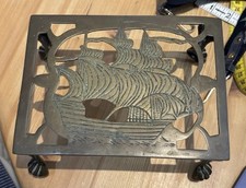 Vintage Brass Trivet With Ship Boat Design Made in England