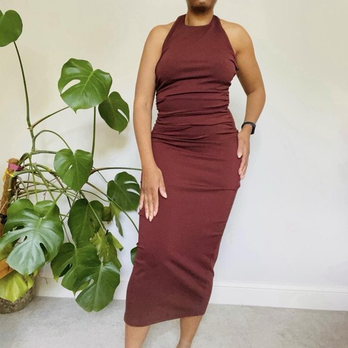 Zara brown draped halter - halter, midi