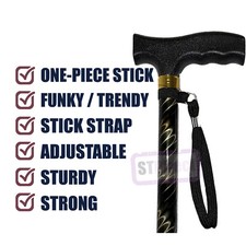 Ladies Brown with Gold Swirls Designer One-Piece Adjustable Walking Stick Cane