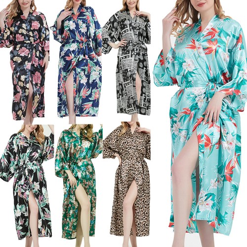 Long satin kimono robe - satin,