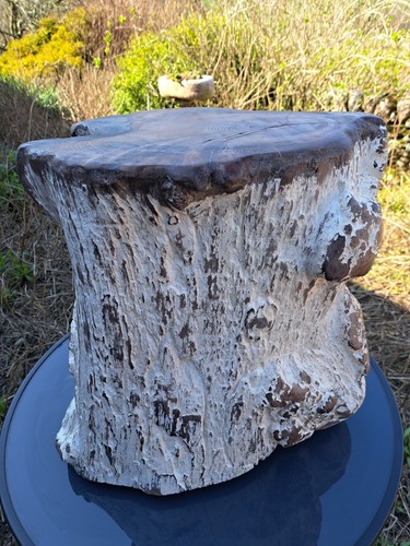 Rustic elm side table stool - table, /
