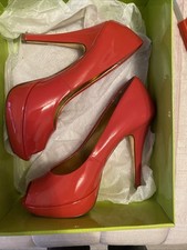 Ted Baker Open Toe Platform Shoes. Size 5/38 Dark Orange Patent Boxed VGC