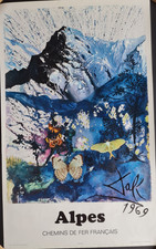 Vintage original 1970 poster - Salvador Dali - SNCF - French Railways - Alpes