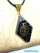 Black Tourmaline Pendant Orgone Gemstone Mineral Oval Copper EMF Cord Necklace