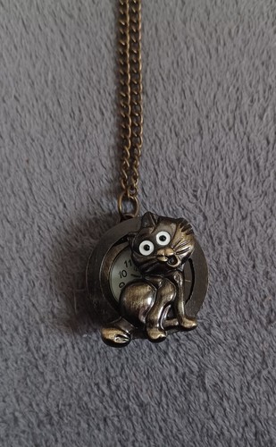 Small quartz cat pocket - cat, watch