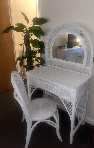 White rattan wicker vanity - wicker,