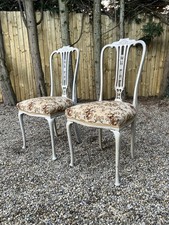 Vintage French Style Carved Dining Chairs Shabby Chic Fabric x 2 Occasional Side