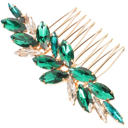 Bride hair comb green - comb, crystal