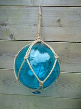 Large Turquoise Blue Glass Fishing Boat Net Float 270 MM Buoys Tiki Garden Beach