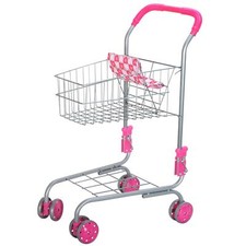 Kids Metal Shopping Cart Trolley Basket Kids Pretend Role Play Toy BiBi Doll