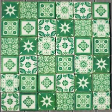 36 AUTHENTIC MEXICAN TILES Large VERDES BLANCO MIX