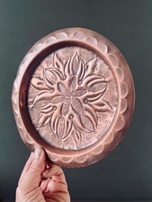 Arts and craft decorative copper charger.Antique Chased copper tray.