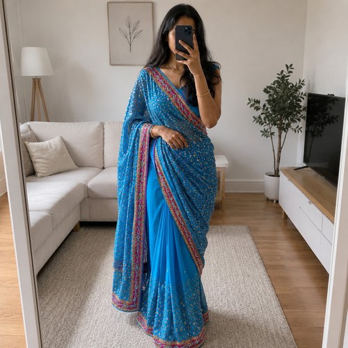 Blue heavy embroidered indian - blue,