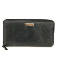 GUCCI Ssima GG Logo Leather Zip Around Long Wallet Black/6BJ0486